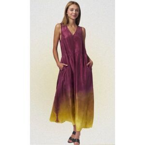 Raquel Allerga Purple Yellow Ombre China Silk Ada Tank Maxi Dress Women's Size 0